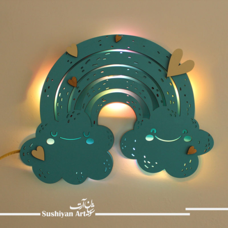شبخواب چوبی دیواری رنگین کمان و ابر اطاق کودک